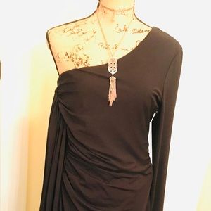 Sleeveless  One Shoulder Long Black Venus Dress